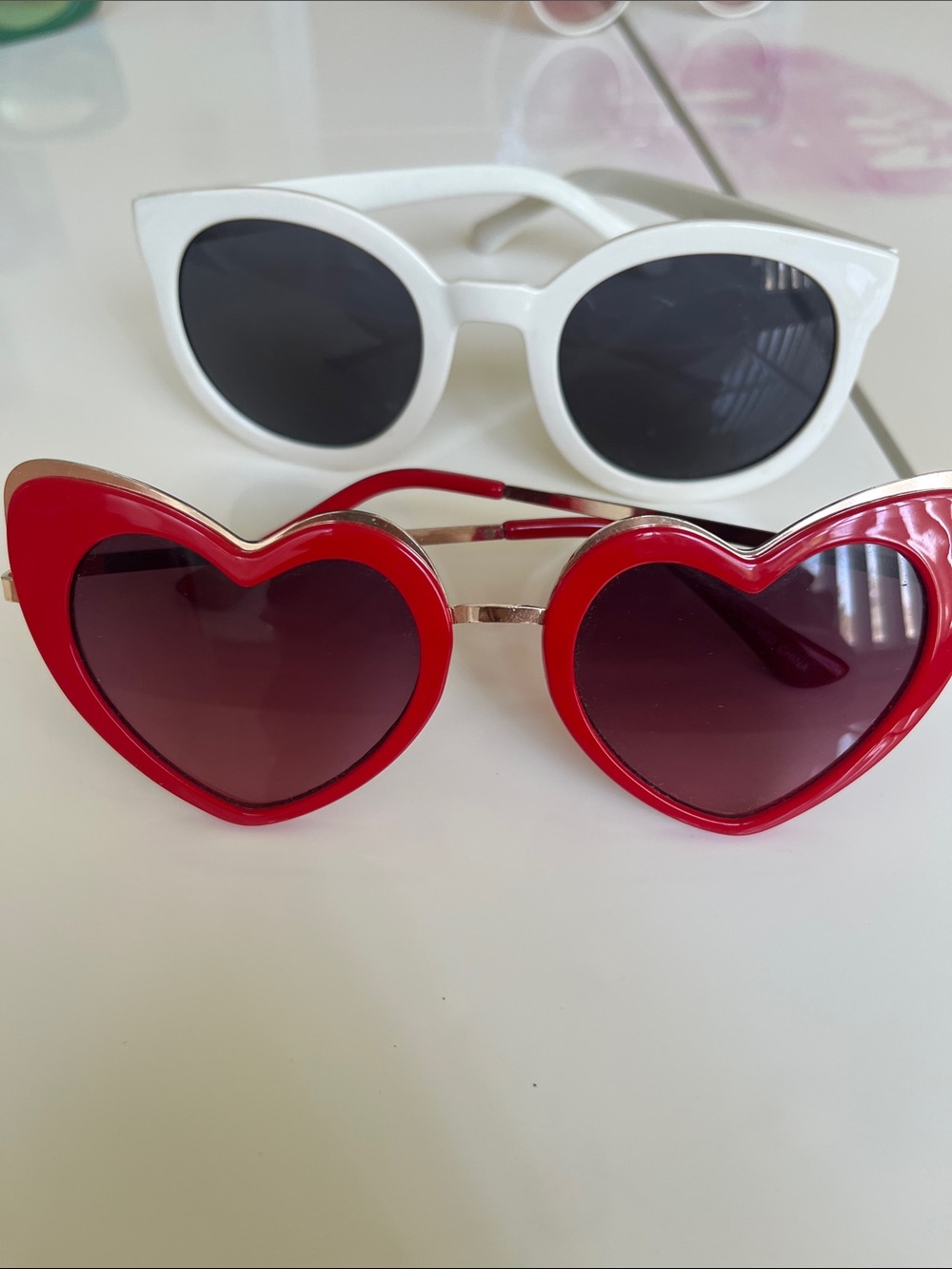 Red Heart-Shaped and white  Sunglasses - Fashion Accessory. 2 pairs